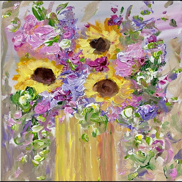 Other - “SUNFLOWER MEDLEY” ORIGINAL ACRYLIC FLORAL PAINTING by me